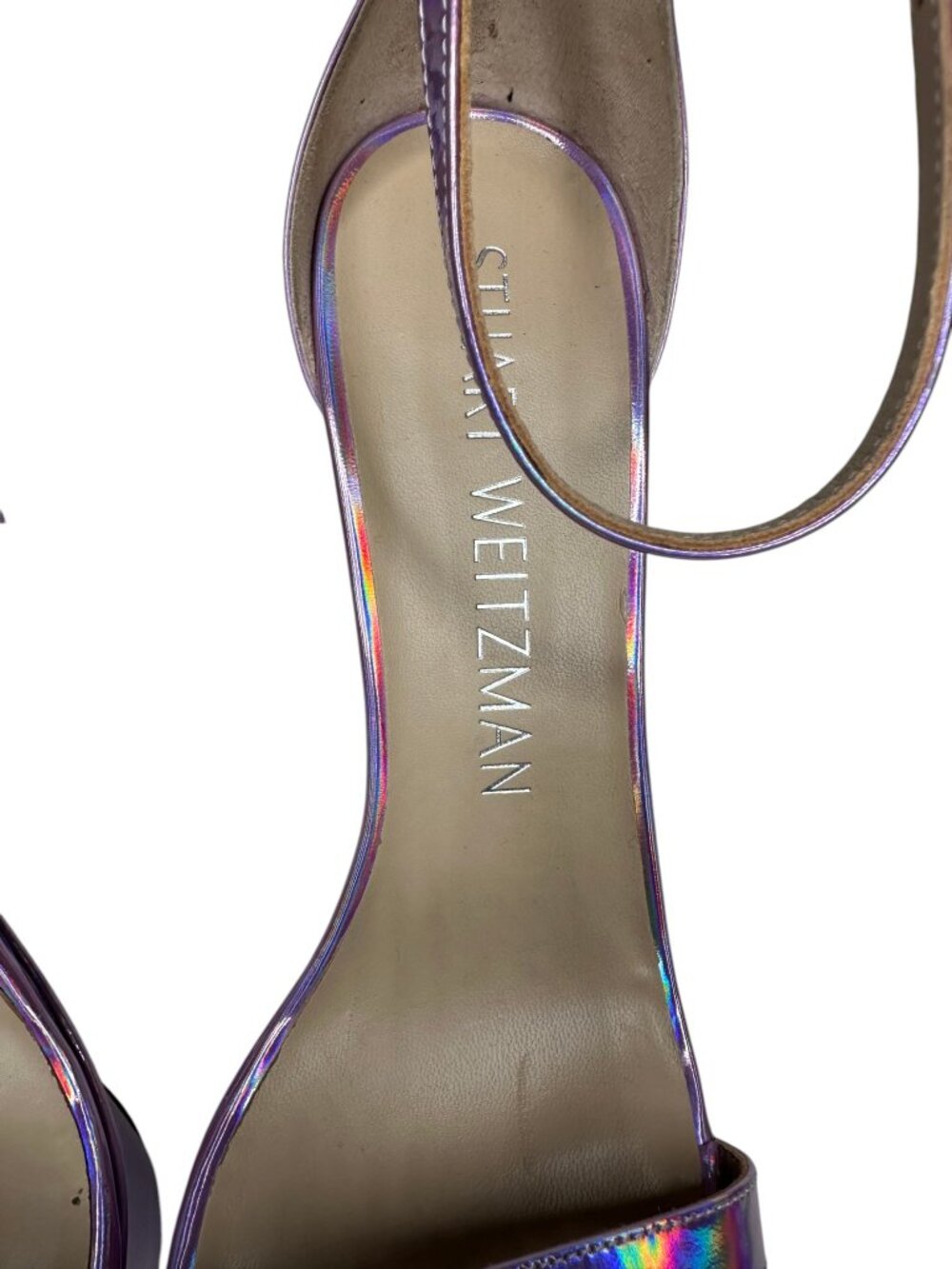 Stuart Weitzman Nudist Curve Platform Heels in Iridescent Pink. 10 - Picture 4 of 8